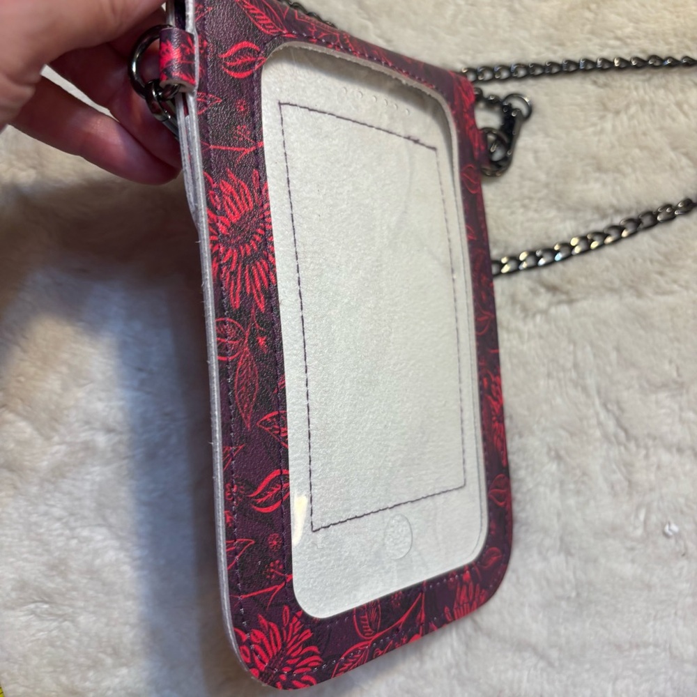 Save the Girls TouchScreen Crossbody Bag Floral Red Gunmetal Grey Hardware Chain - Picture 4 of 11